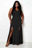 Plus Size Plunge Neck Thigh Split Maxi Dress