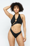 REBELLA BALI VACAY HALTER CUT-OUT MONOKINI, BLACK- FRONT VIEW