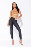 REBELLA CUT YOU OFF, FRONT CUT OUT, RIB KNIT CROPPED TANK TOP IN FAWN BEIGE CAMEL BROWN- FULL FRONT VIEW
