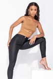 REBELLA CUT YOU OFF, FRONT CUT OUT, RIB KNIT CROPPED TANK TOP IN FAWN BEIGE CAMEL BROWN- FRONT CLOSE UP