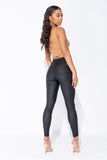 REBELLA CUT YOU OFF, FRONT CUT OUT, RIB KNIT CROPPED TANK TOP IN FAWN BEIGE CAMEL BROWN- BACK VIEW