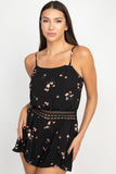 REBELLA FIORI CROCHETED-WAIST FLORAL ROMPER, IN BLACK- FRONT VIEW