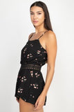 REBELLA FIORI CROCHETED-WAIST FLORAL ROMPER, IN BLACK- SIDE VIEW