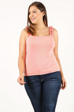 REBELLA JUST PEACHY, RUFFLE RIB KNIT TANK TOP, IN PEACH PINK- FULL FRONT VIEW