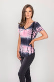 REBELLA PINK AND BLACK, GRUNGE TIE-DYE, TEE SHIRT, SHORT SLEEVE TOP- SIDE VIEW