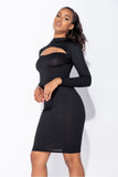 Sasha Cut-out Long Sleeve Dress - Black